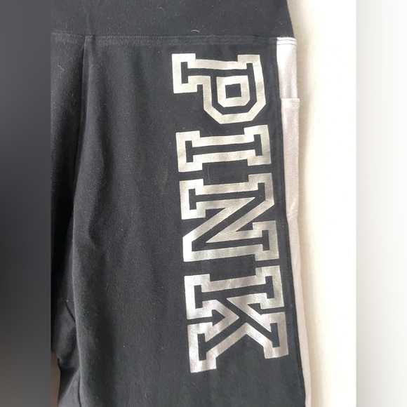 Victoria’s Secret PINK‎ Black White Silver Logo Dog Flat Yoga Leggings Size M - Picture 4 of 8